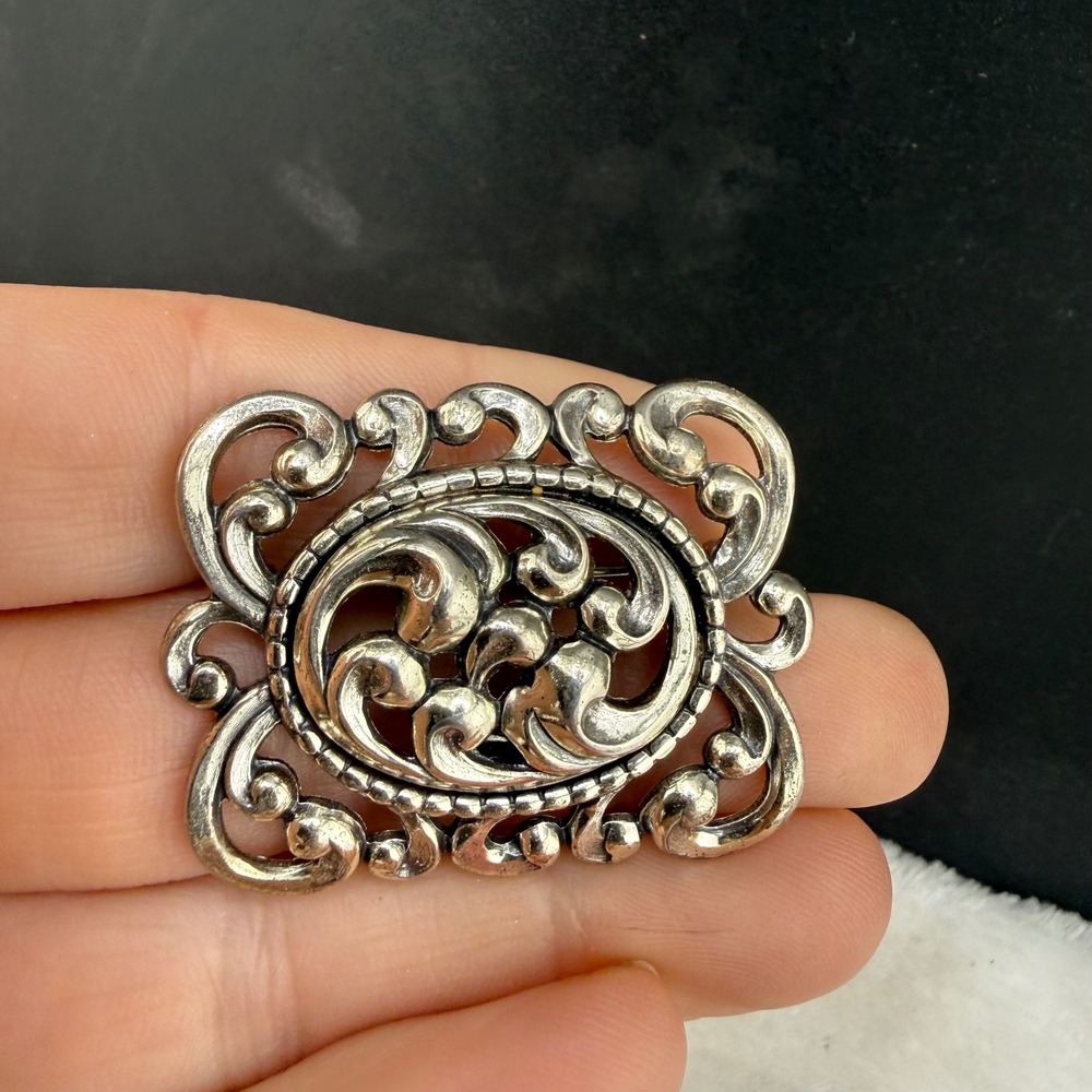 Vintage Danecraft Brooch Sterling Silver‎ Scroll Filigree Pin